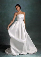 Azazie Francesca Diamond White A-Line Strapless Satin Dress