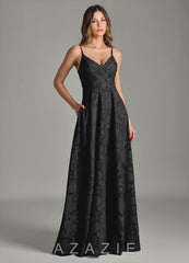 Azazie Amani Black A-Line Pleated Floral Burnout Dress black