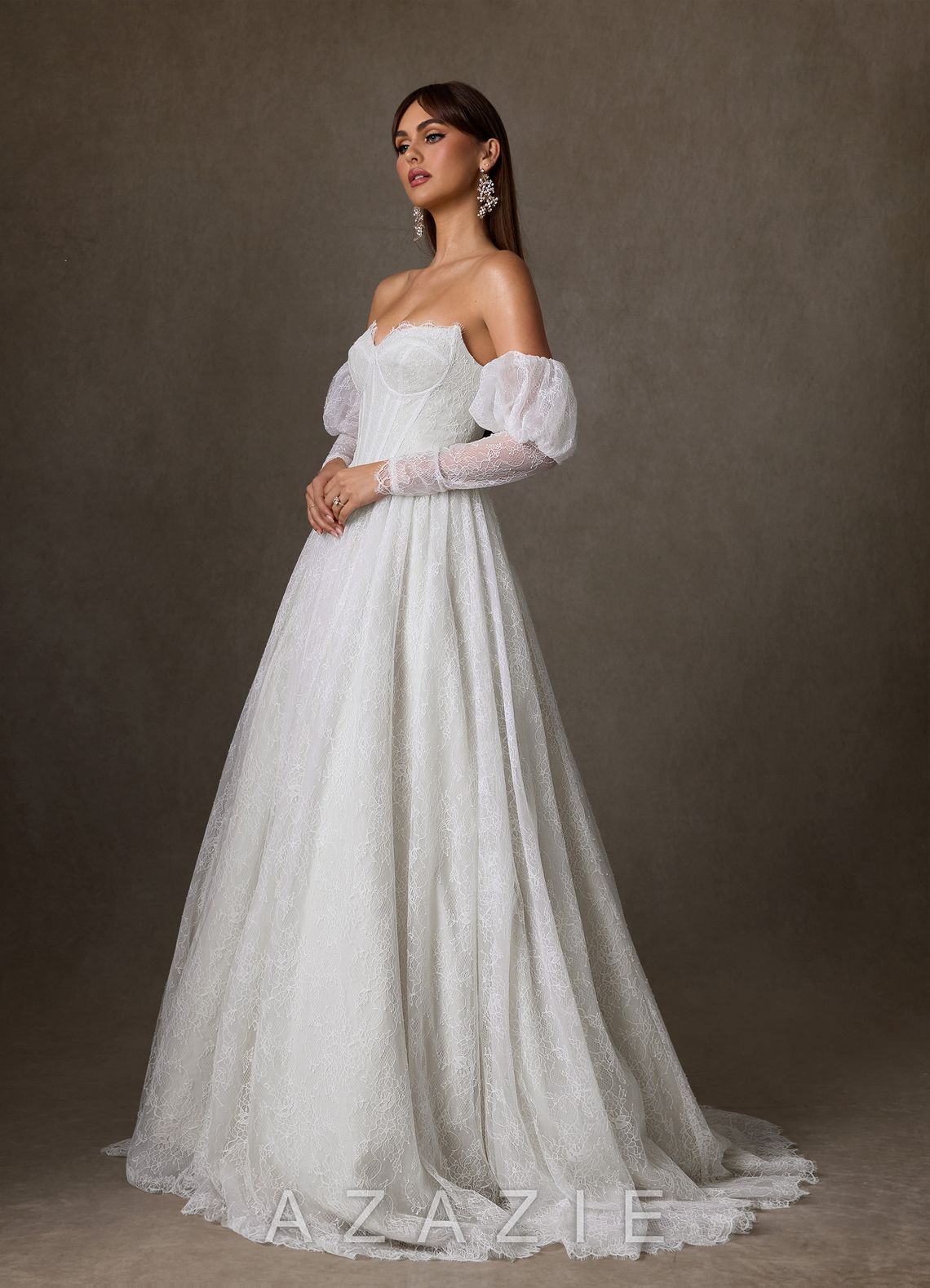 Azazie Sienna Diamond White A-Line Sweetheart Neckline Lace Dress