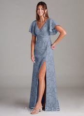 Azazie Ambrosia Dusty Blue A-Line Pleated Floral Burnout Dress dusty_blue