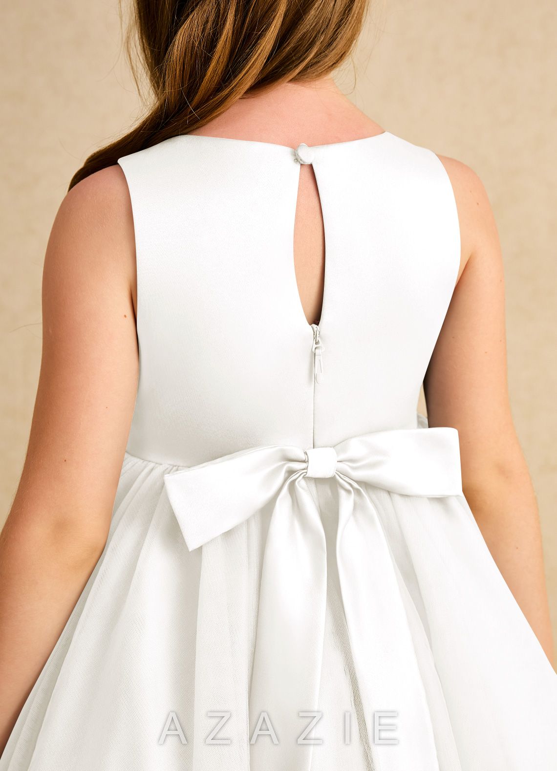 Azazie Prima Ivory A-Line Bow Tulle Dress ivory