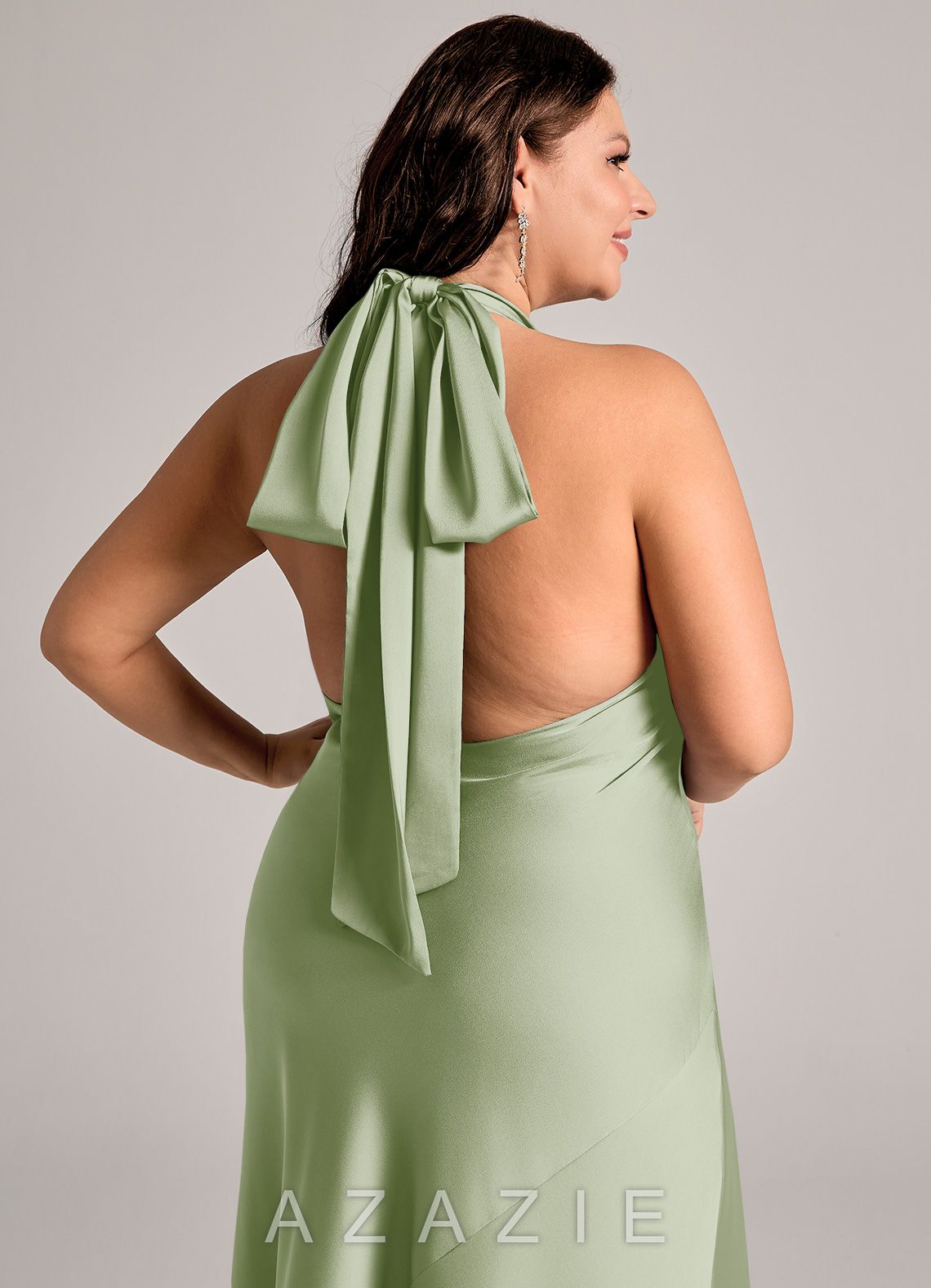 Azazie Velli Dusty Sage Mermaid High Neck Stretch Satin Dress dusty_sage