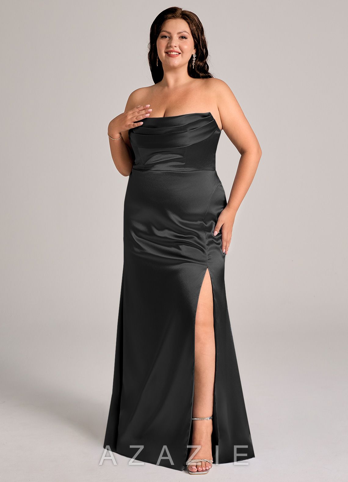 Azazie Saige Black Sheath Off the Shoulder Metallic Satin Convertible Dress black