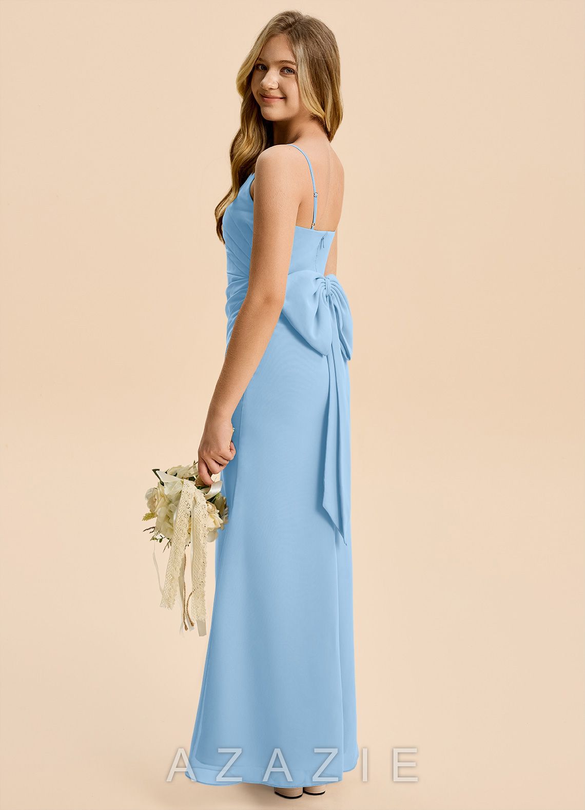 Azazie Amelia Junior Powder Blue Mermaid Pleated Chiffon Dress powder_blue