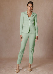 Whitney Dusty Sage Refined Weave Performance Full Length Pants Suit