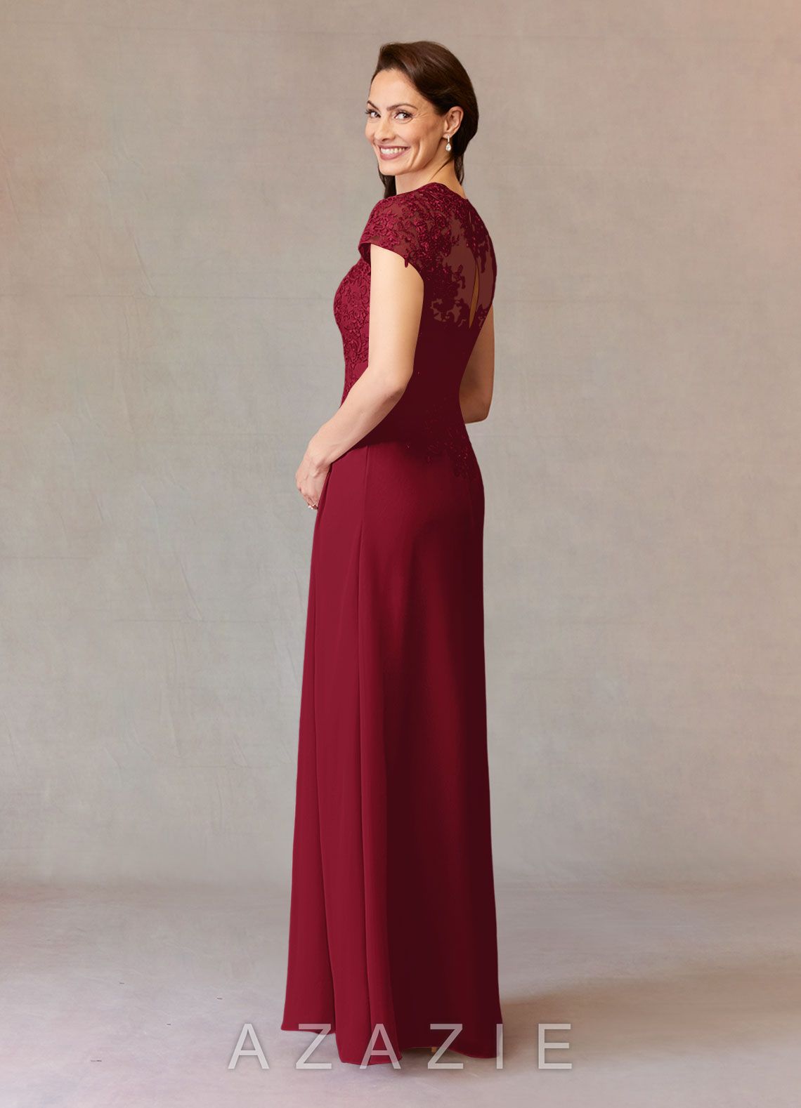 Azazie Junie Burgundy A-Line Lace Chiffon Dress burgundy