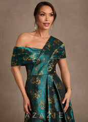 Azazie Nonie Deep Green A-Line Off the Shoulder Floral Jacquard Dress deep_green