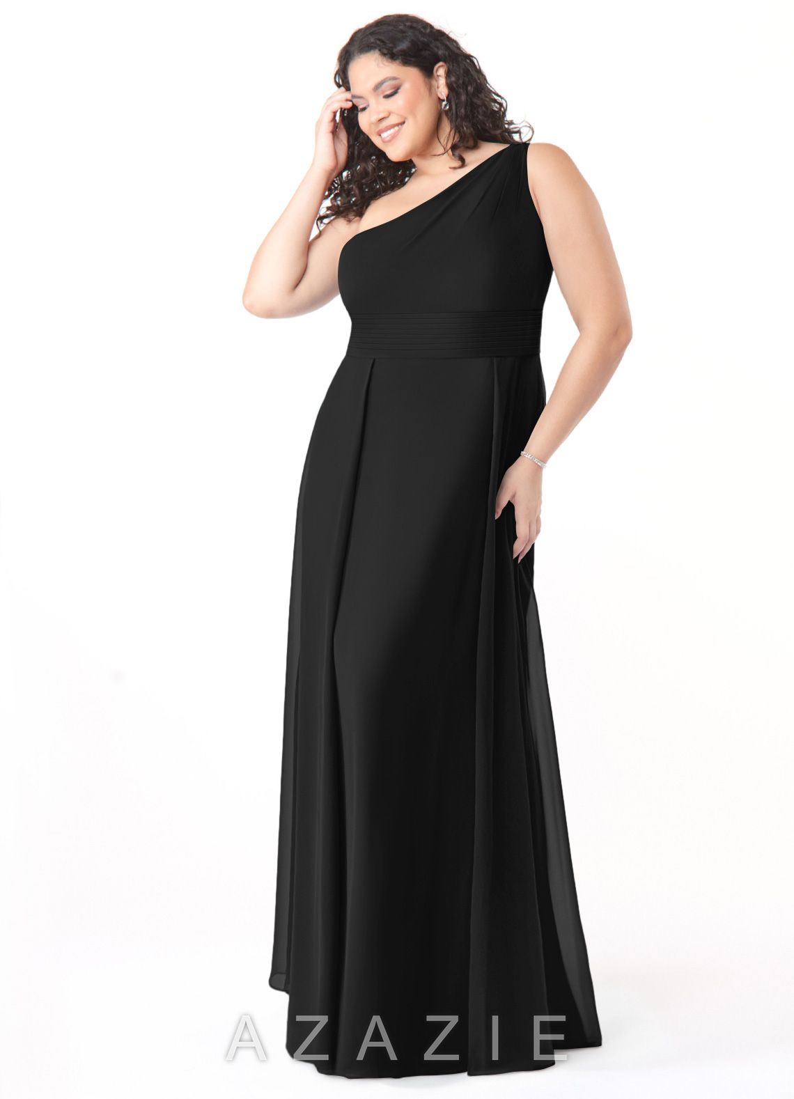 Azazie Dallas Black A-Line One Shoulder Chiffon Dress black