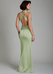 Azazie Maya Dusty Sage Mermaid Pleated Stretch Satin Dress dusty_sage