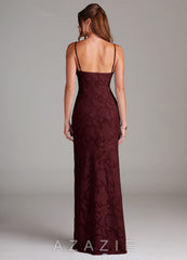 Azazie Tianna Cabernet Sheath Lace Floral Burnout Dress cabernet