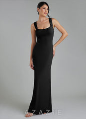 Azazie Ariel Black Mermaid Square Neckline Premium Stretch Jersey Dress black