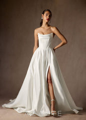 Azazie Katalina Diamond White Ball-Gown Strapless Satin Dress