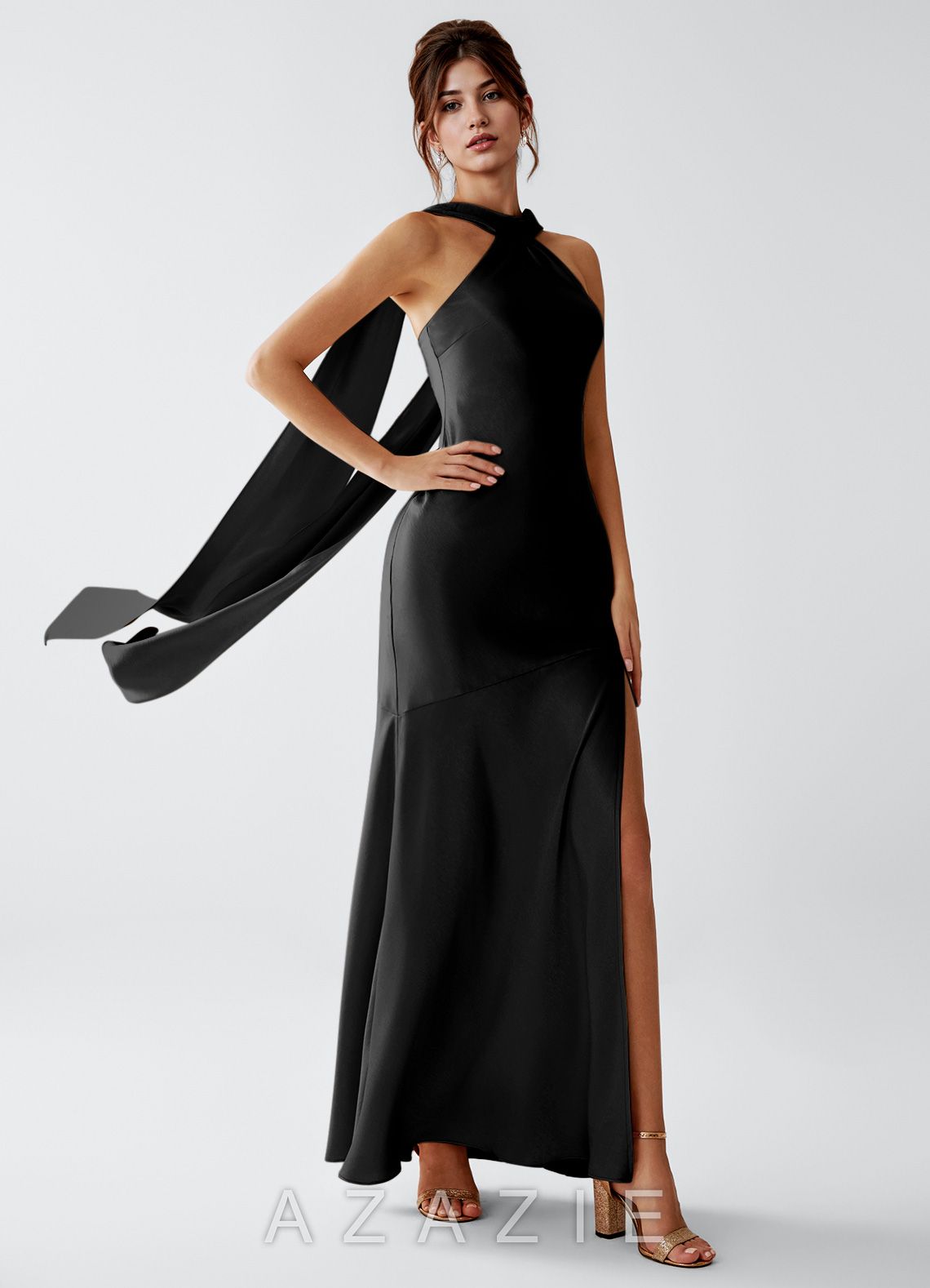 Veronica {color} Luminous Satin Maxi Dress  sp_black_#bk463