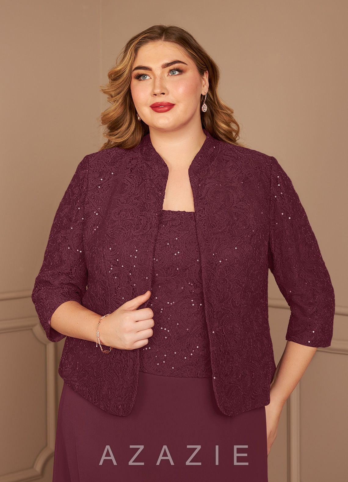 Azazie Cornelia Cabernet Sheath Square Neckline Sequins Chiffon Dress cabernet