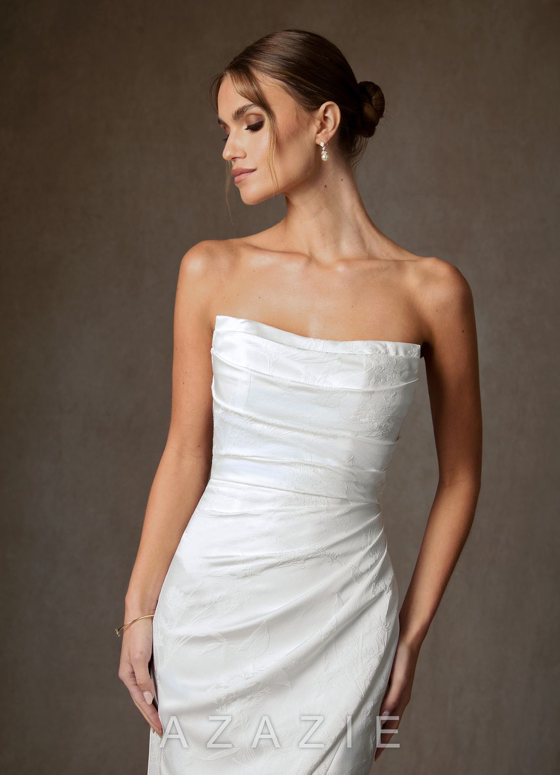 Azazie Tilly Diamond White Sheath Off the Shoulder Floral Jacquard Dress diamond_white