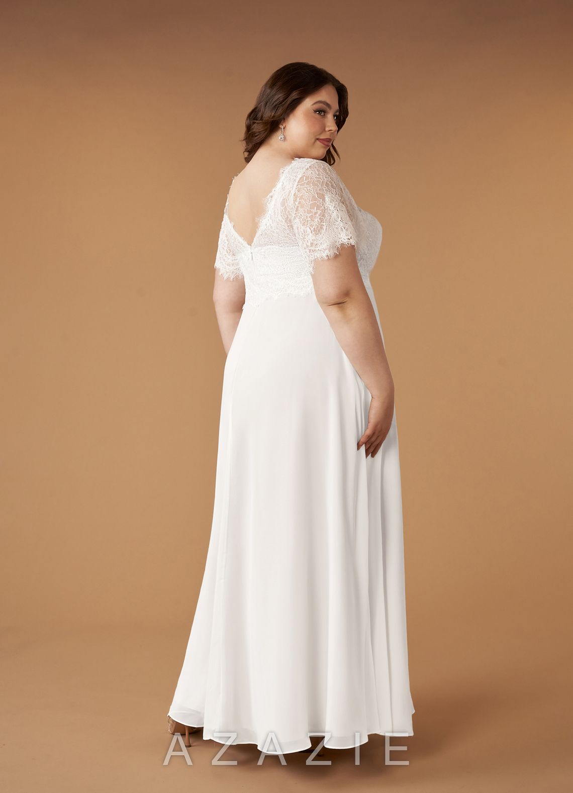 Azazie Veradis Wedding Dress Diamond White A-Line V-Neck lace Chiffon Dress diamond_white
