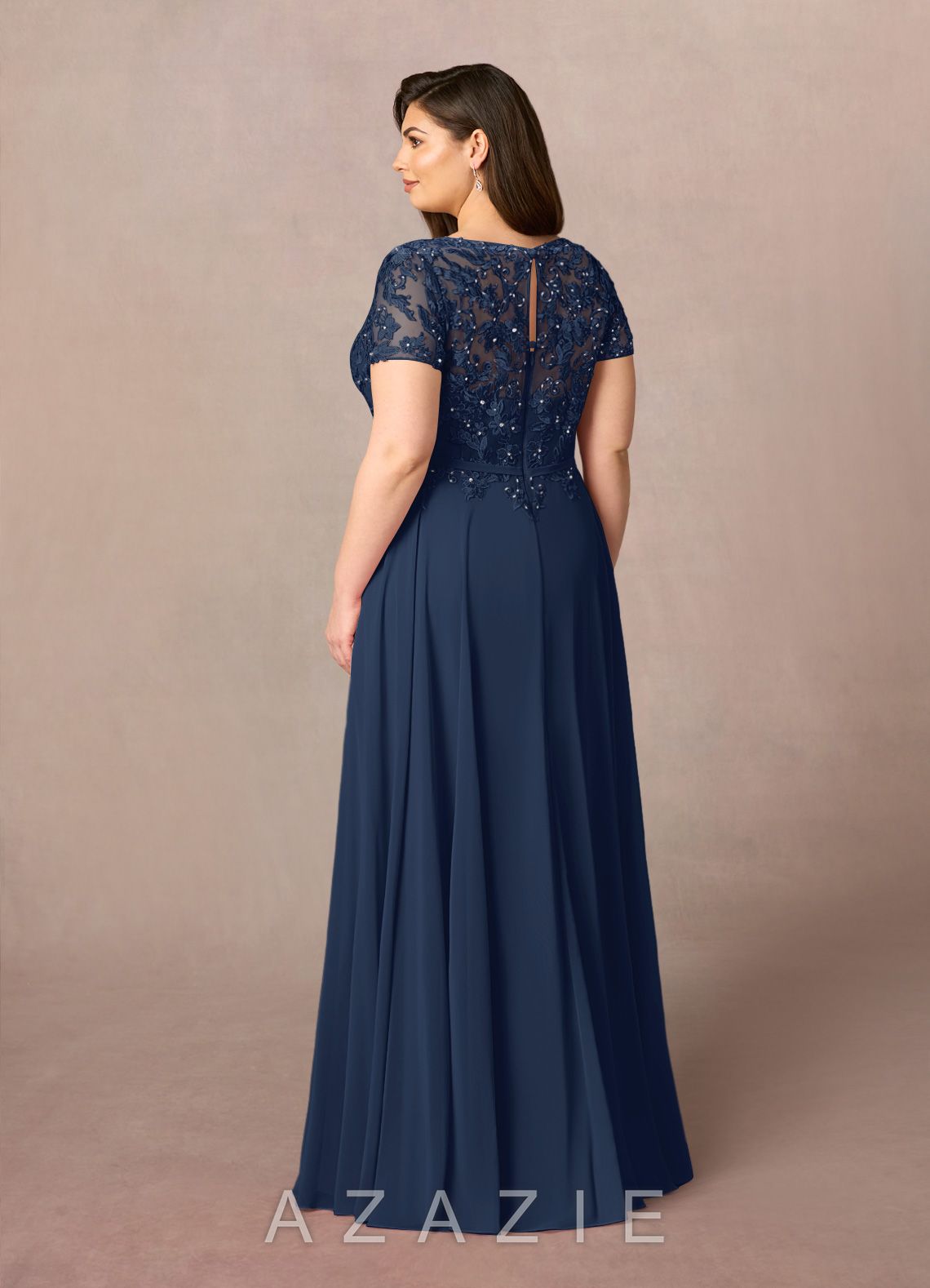 Azazie Adina Dark Navy A-Line Boatneck Sequins Chiffon Dress dark_navy