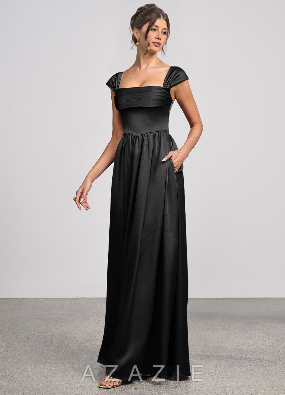 Odette {color} Luminous Satin Maxi Dress  black