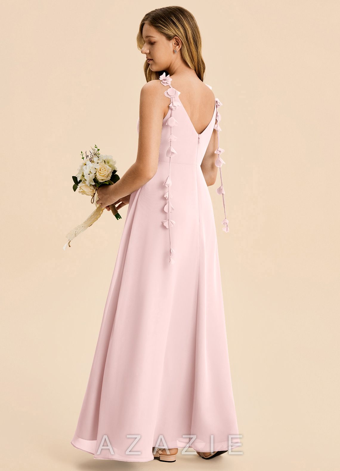 Azazie Gumdrop Junior Blushing Pink Empire Pleated Chiffon Dress blushing_pink