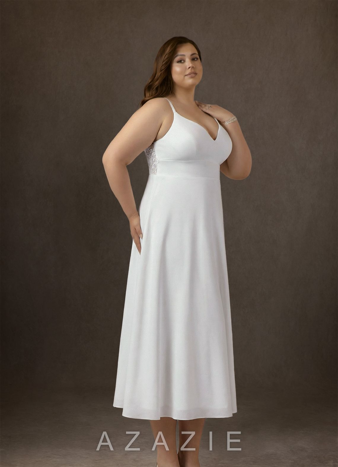 Azazie Xena Diamond White A-Line Stretch Crepe Dress