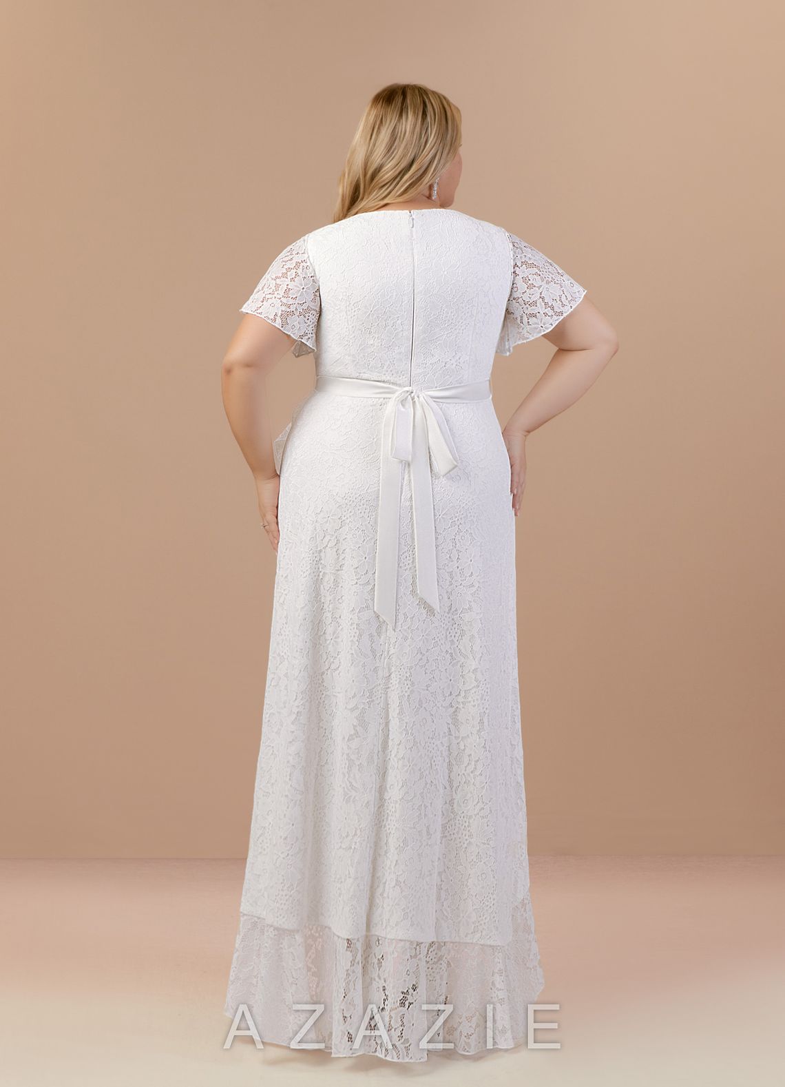 Azazie Lanei Wedding Dress Diamond White A-Line V-Neck Lace Dress diamond_white