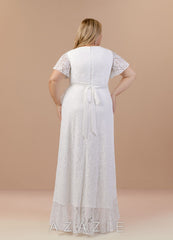 Azazie Lanei Wedding Dress Diamond White A-Line V-Neck Lace Dress diamond_white