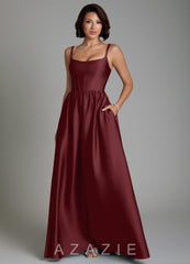 Azazie Mona Cabernet A-Line Corset Stretch Satin Dress