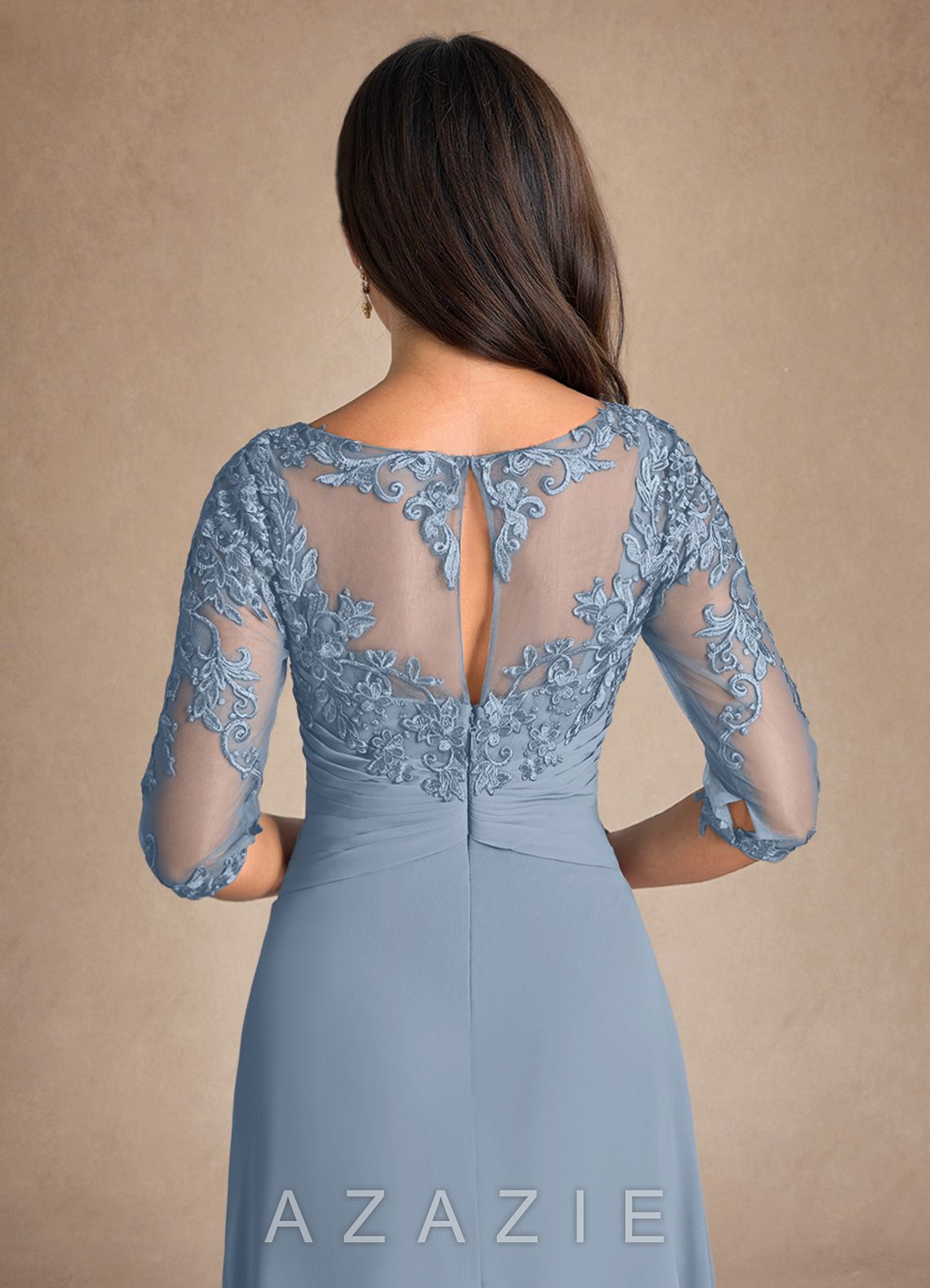 Azazie Marietta Dusty Blue A-Line Lace Dress dusty_blue