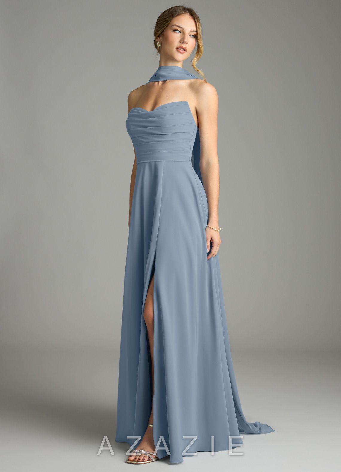 Azazie Ayla Dusty Blue A-Line Sweetheart Neckline Chiffon Dress dusty_blue