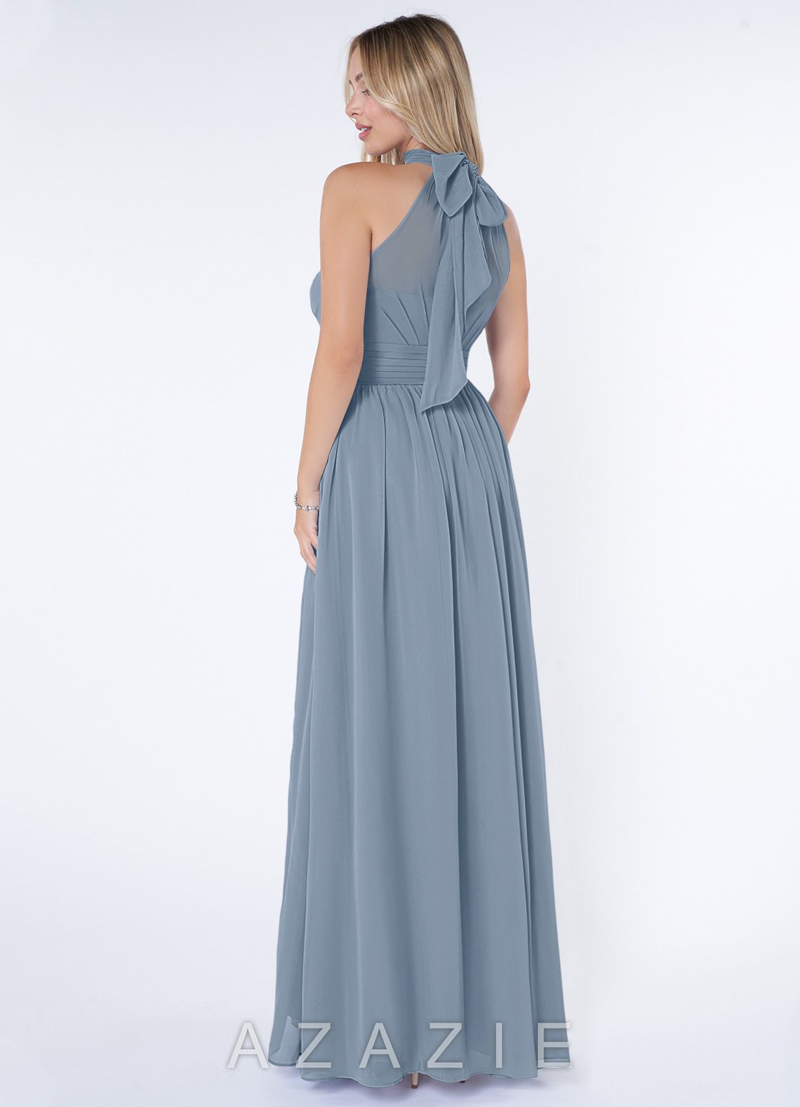 Azazie Iman Dusty Blue A-Line A-Line Ruched Chiffon Dress dusty_blue