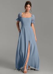 Azazie Jaden Dusty Blue A-Line with Pockets Chiffon Dress