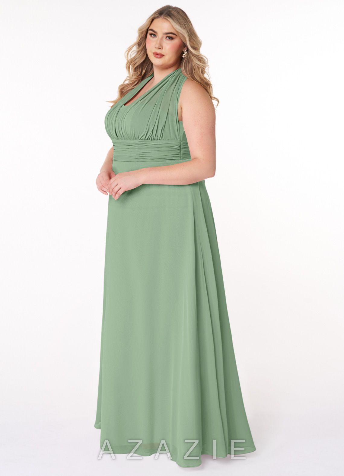 Azazie Fifi Matcha A-Line Strapless Chiffon Convertible Dress matcha