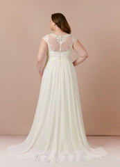 Azazie Brynslee Wedding Dress Cream A-Line Scoop Sequins Chiffon Dress cream