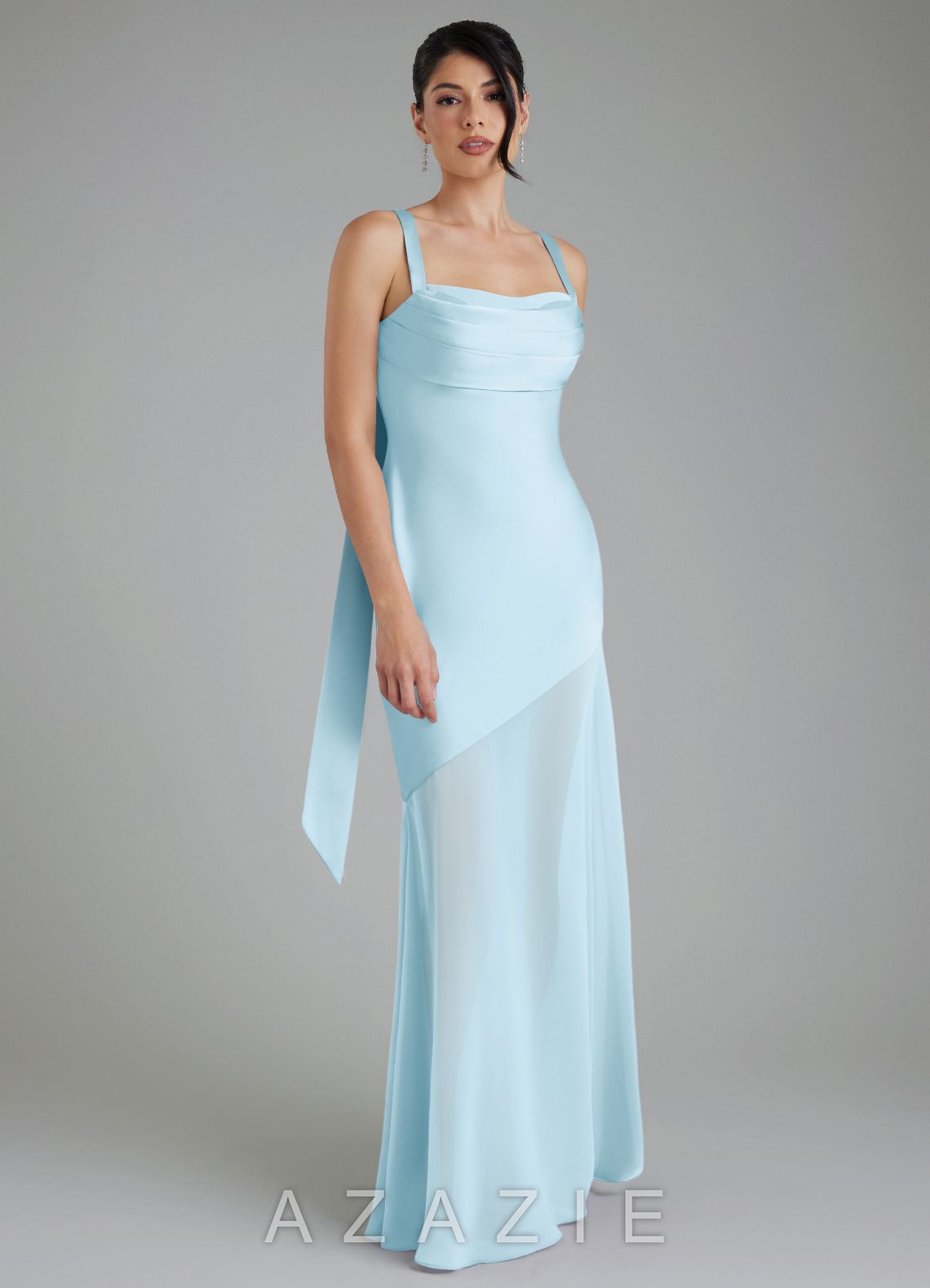 Azazie Piper Sky Blue Mermaid Pleated Stretch Satin Dress