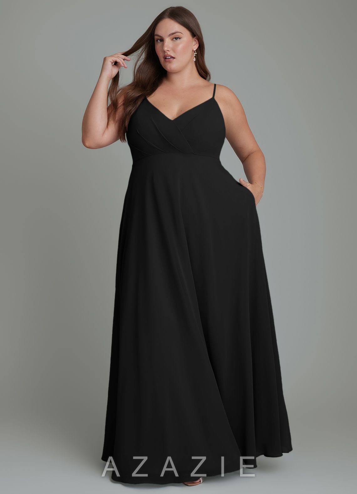Azazie Amani Black A-Line Pleated Chiffon Dress black