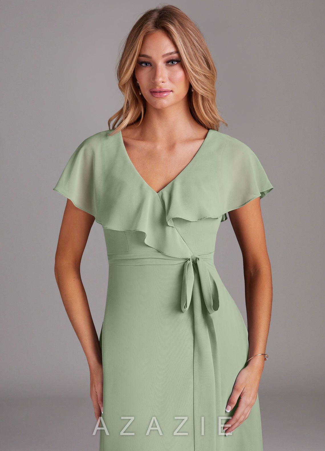 Azazie Lainey Dusty Sage A-Line with Pockets Chiffon Dress dusty_sage