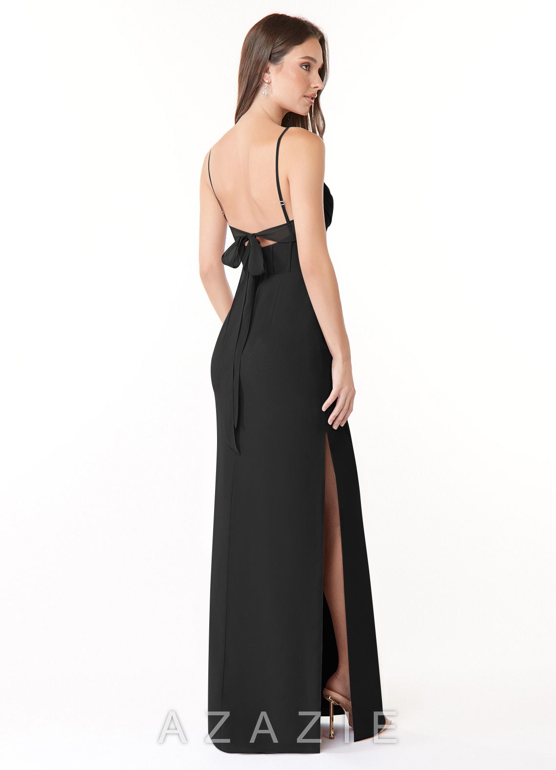 Azazie Mai Black Sheath Pleated Chiffon Dress black