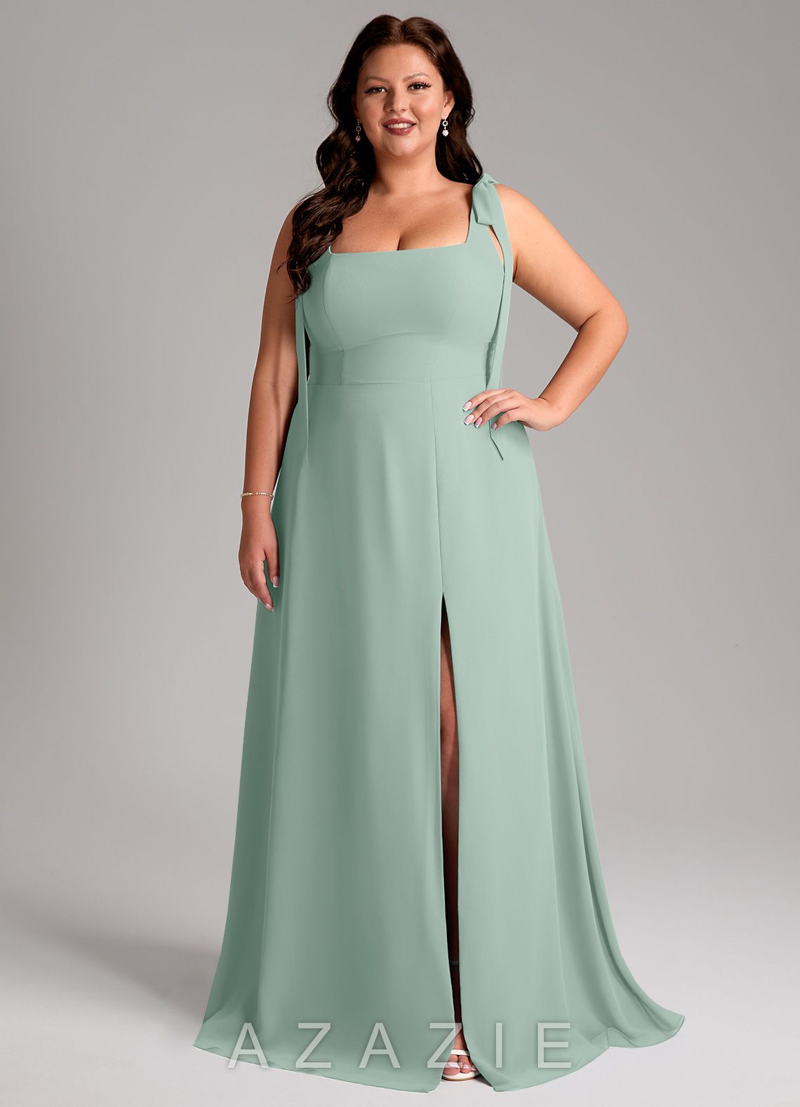 Azazie Debra Agave A-Line with Pockets Chiffon Convertible Dress agave