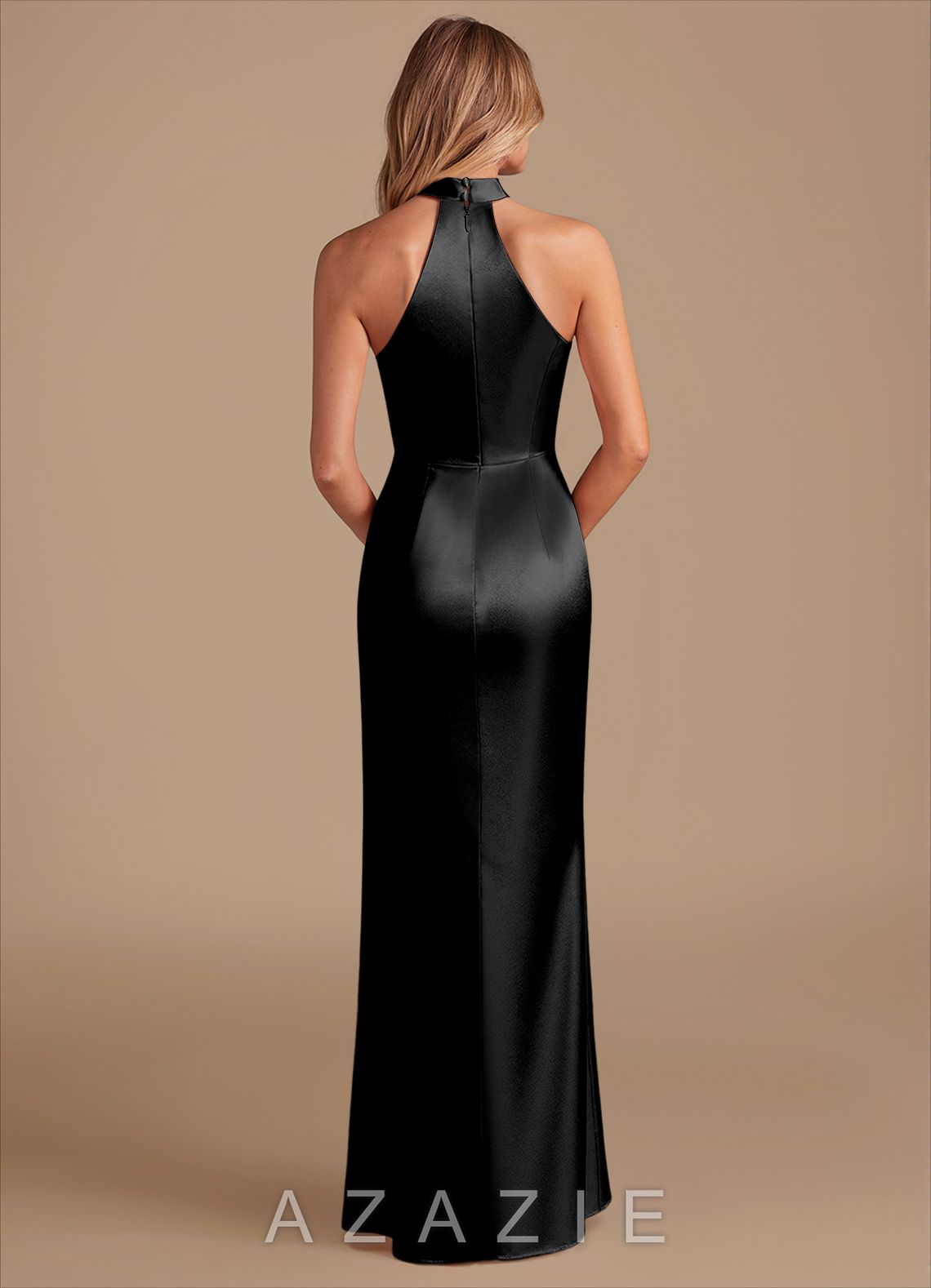 Azazie Karlotta Black Sheath Pleated Metallic Satin Dress black