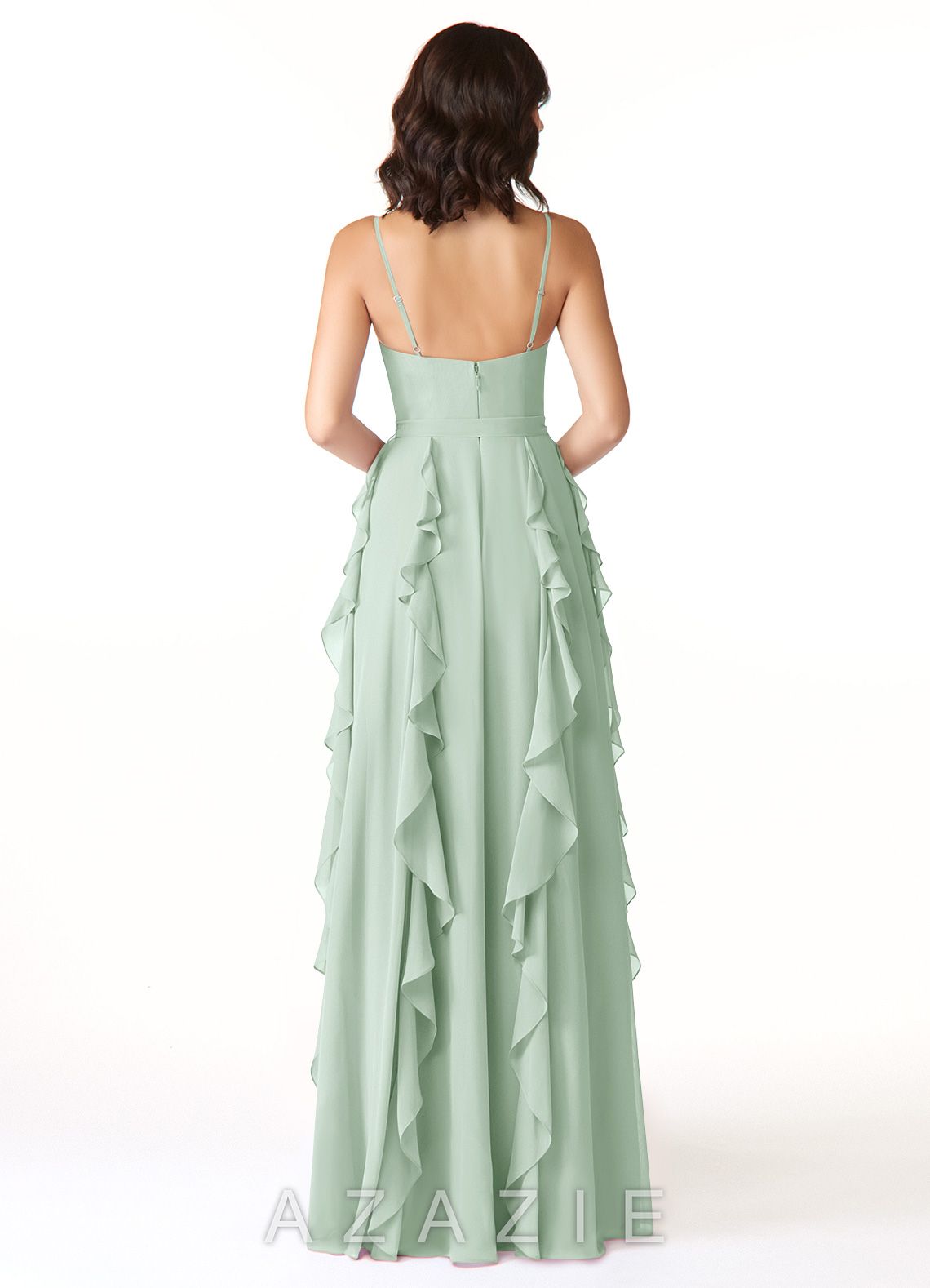 Azazie Peyton Agave A-Line Ruched Chiffon Dress agave