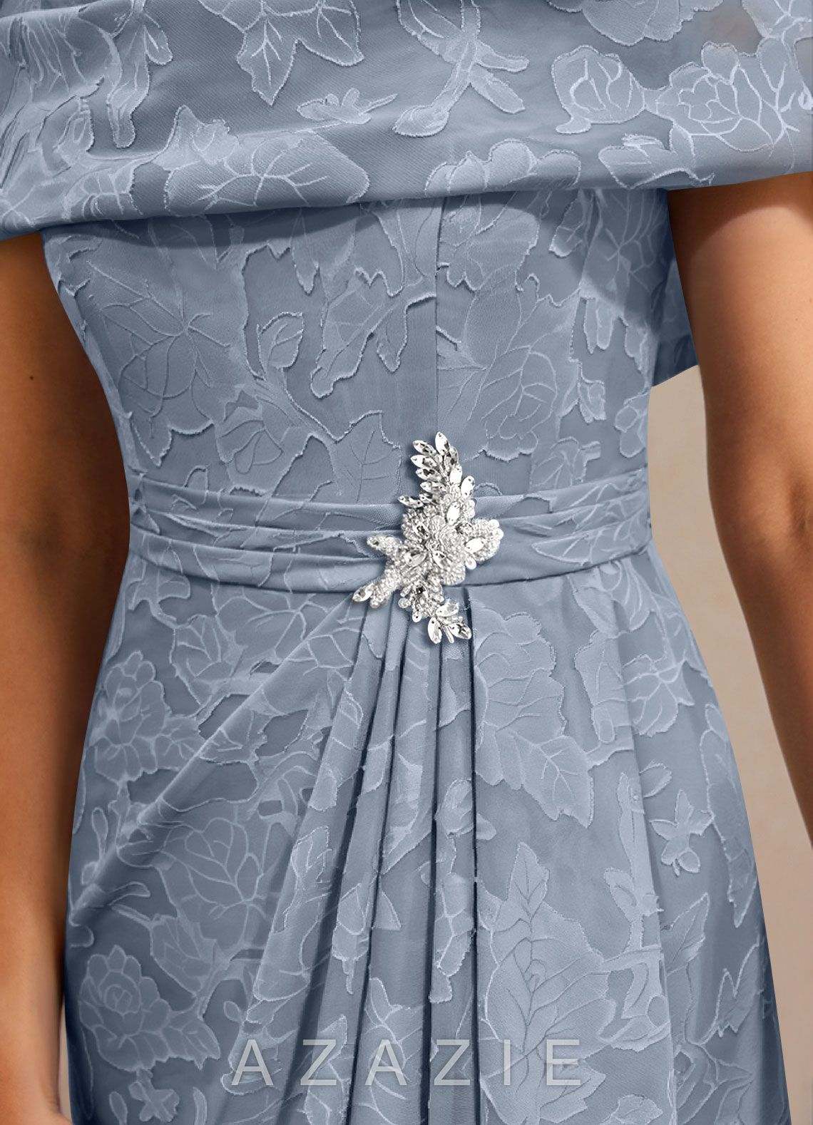 Azazie Branford Dusty Blue A-Line Pleated Floral Burnout Dress dusty_blue