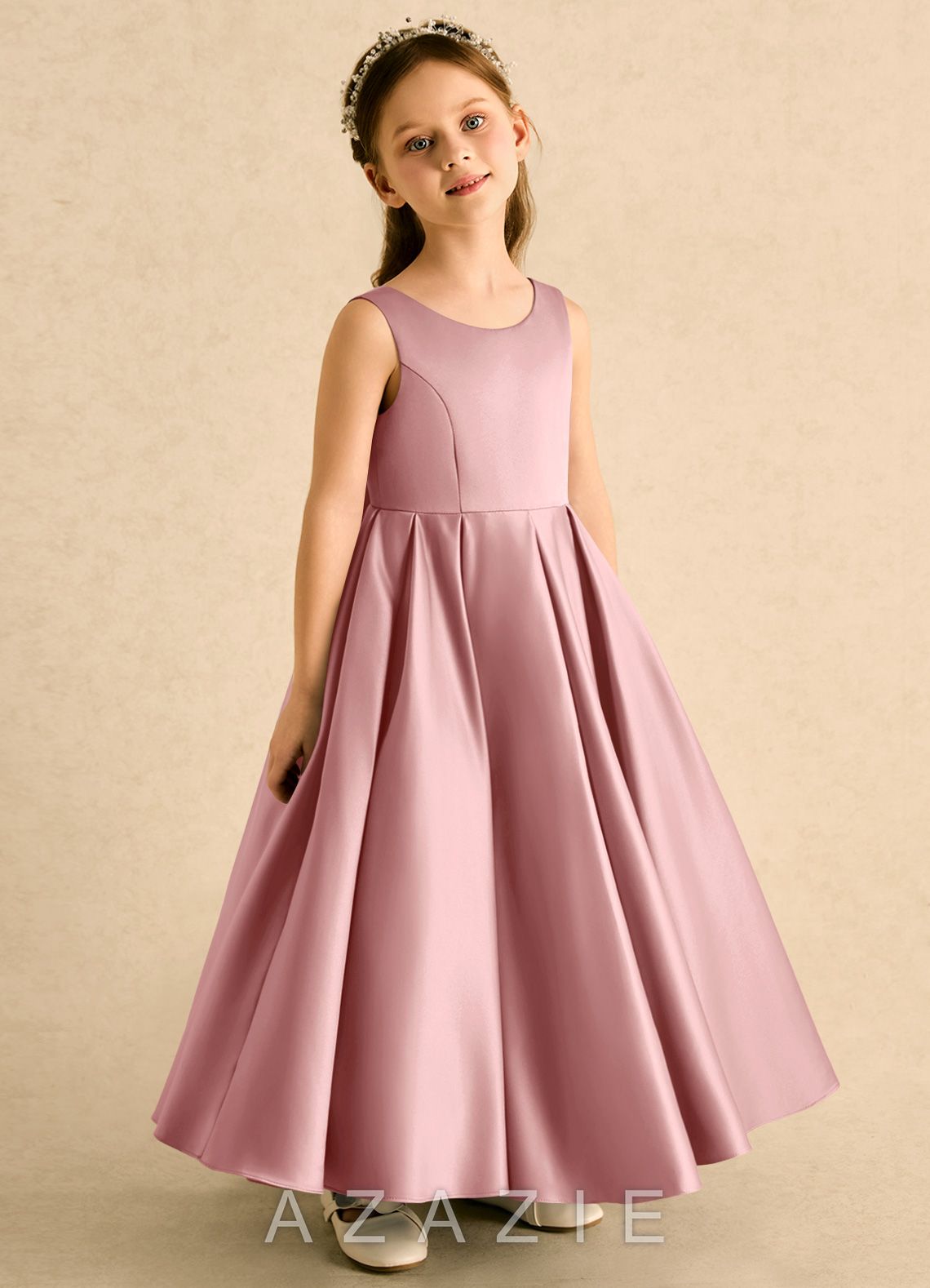 Azazie Lizzie Dusty Rose A-Line Pleated Matte Satin Dress dusty_rose