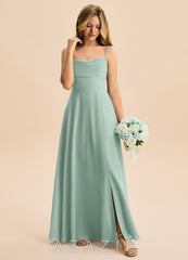 Azazie Bear Junior Agave A-Line Pleated Chiffon Dress agave