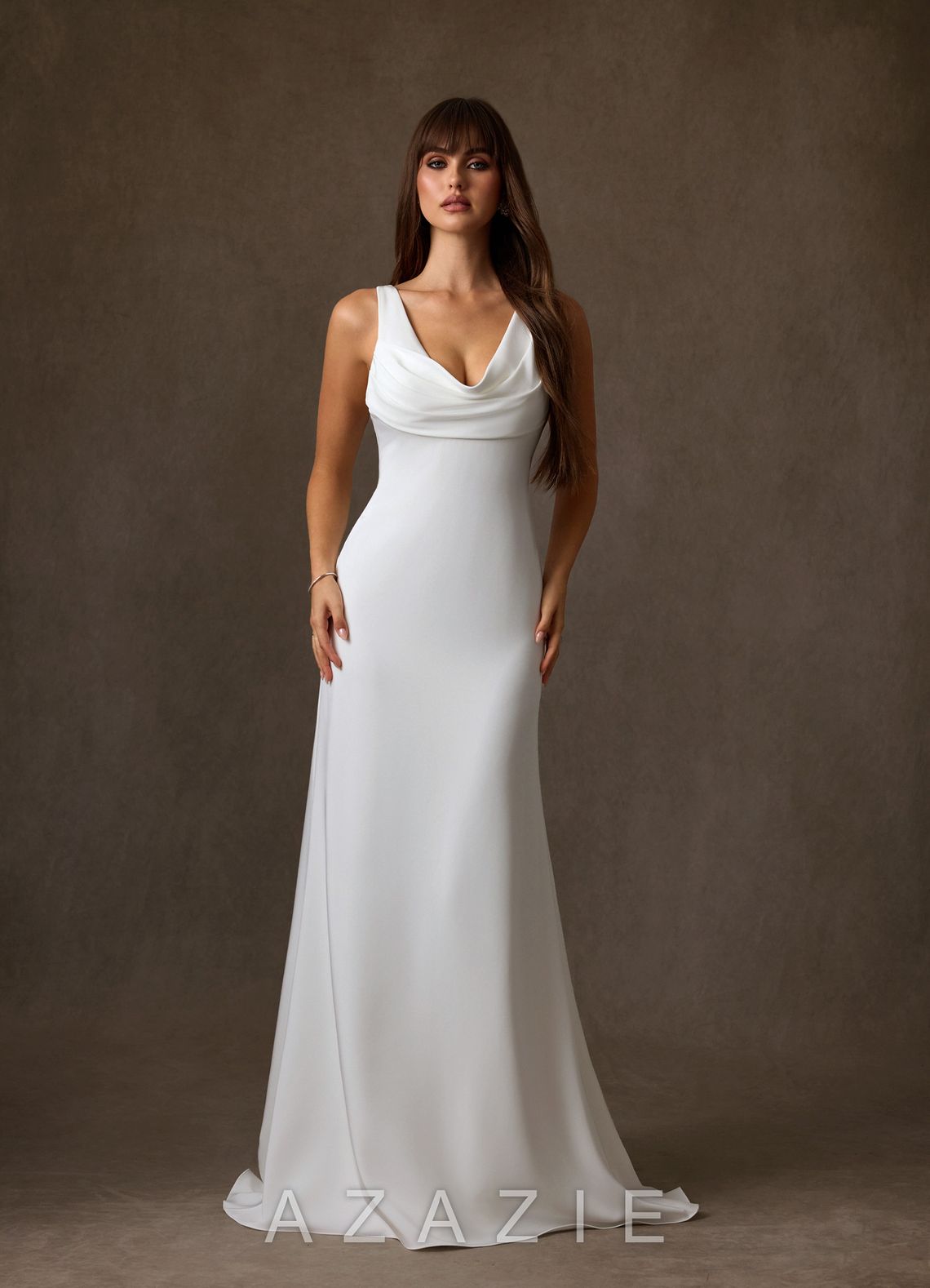 Azazie Laniece Diamond White Sheath Crepe Back Satin Dress diamond_white