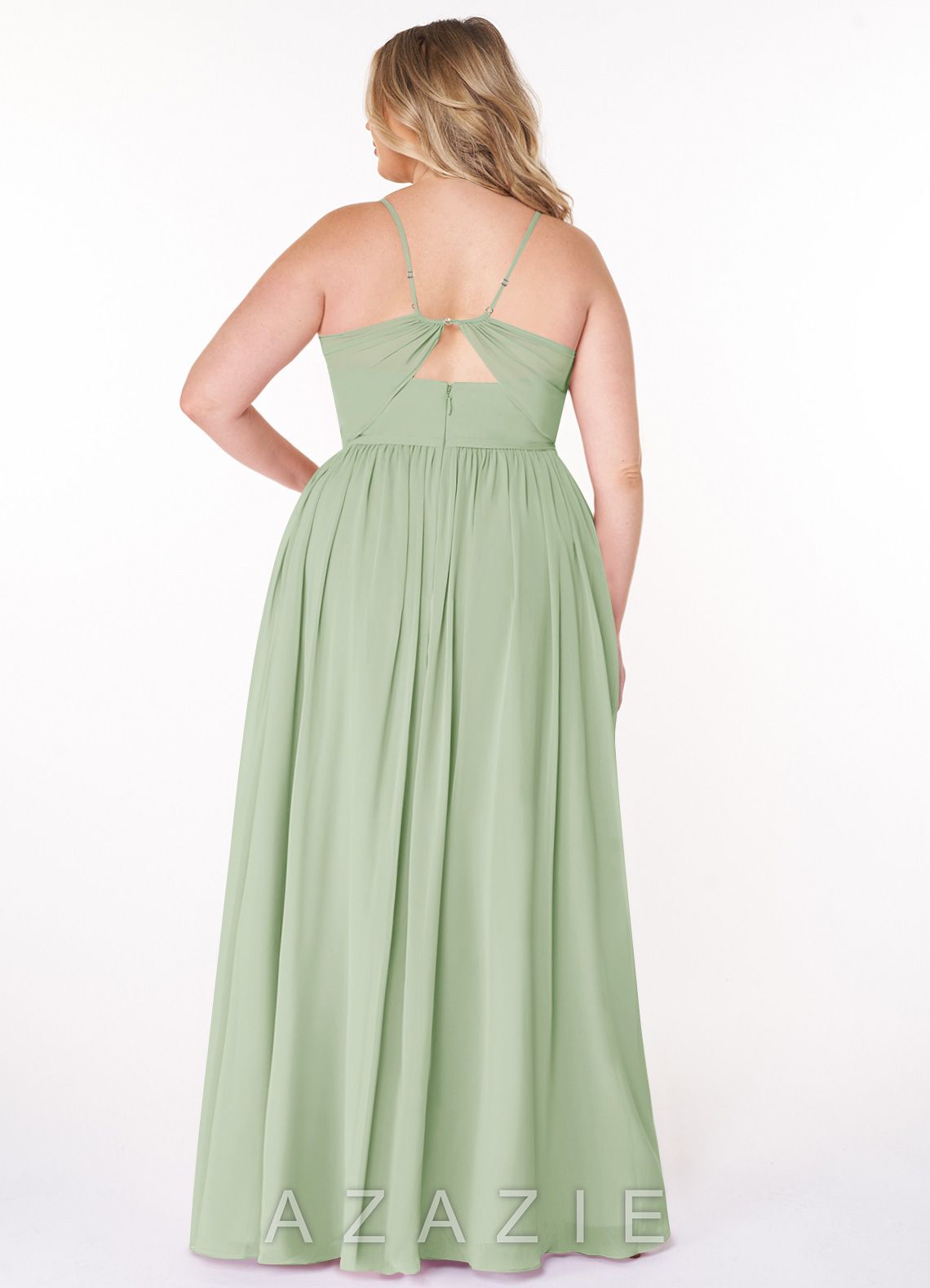 Azazie Cora Dusty Sage A-Line Pleated Chiffon Dress dusty_sage