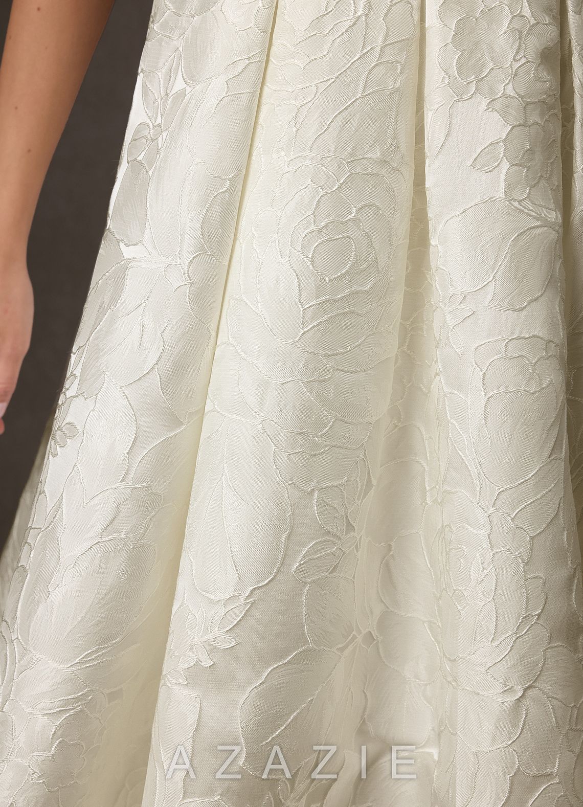 Azazie Desiree Antique White Ball-Gown Strapless Floral Jacquard Dress