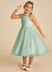 Azazie Dora Agave A-Line Bow Tulle Dress agave