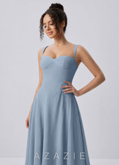 Huguette Dusty Blue Sweetheart Lace-Up Chiffon Midi Dress
