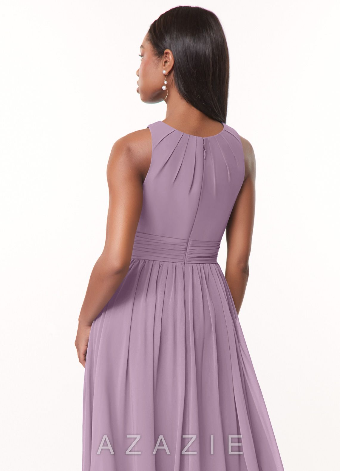 Azazie Harper Wisteria A-Line Pleated Chiffon Dress wisteria