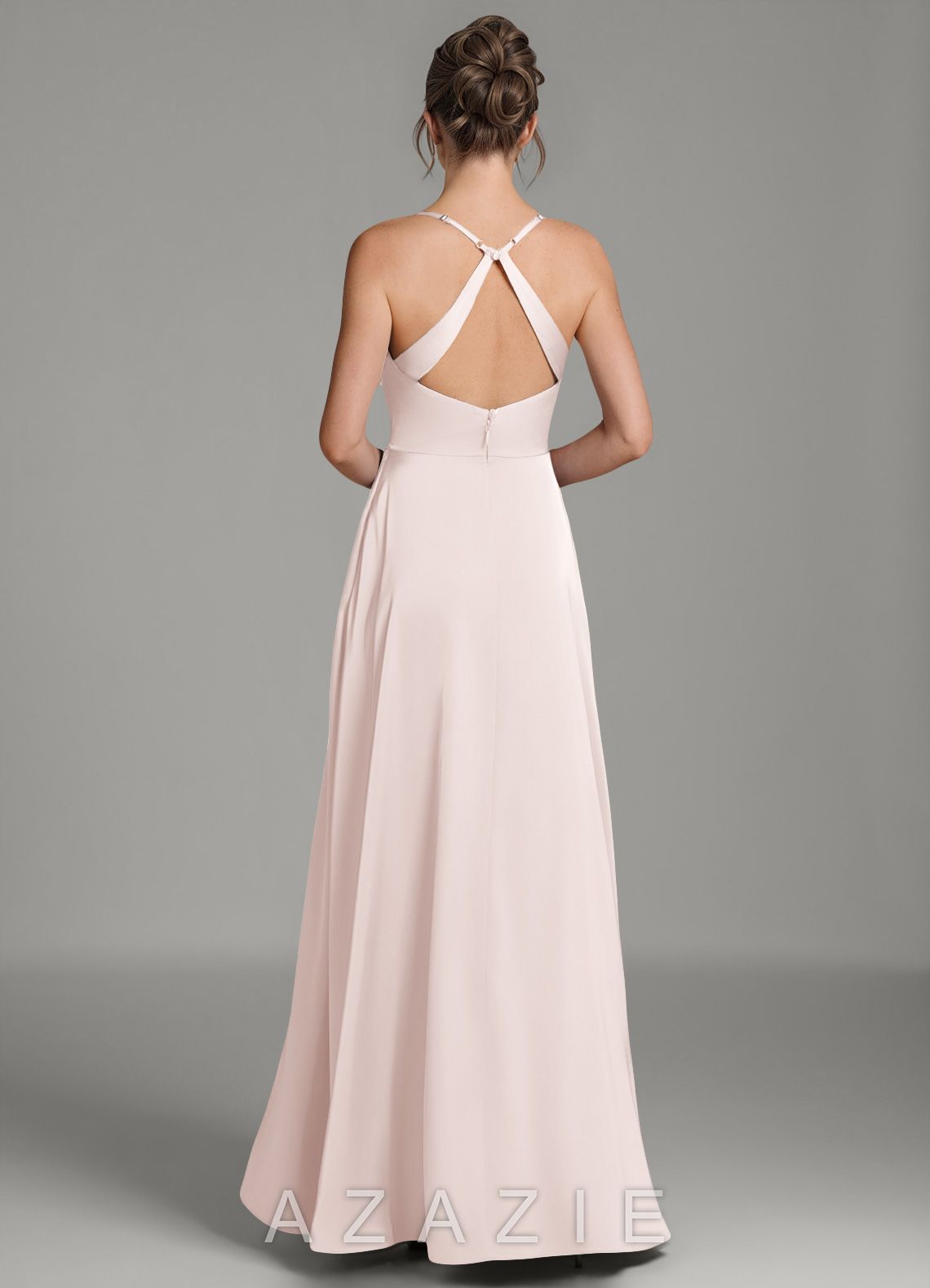Azazie Frankie Blushing Pink A-Line Pleated Stretch Satin Dress blushing_pink